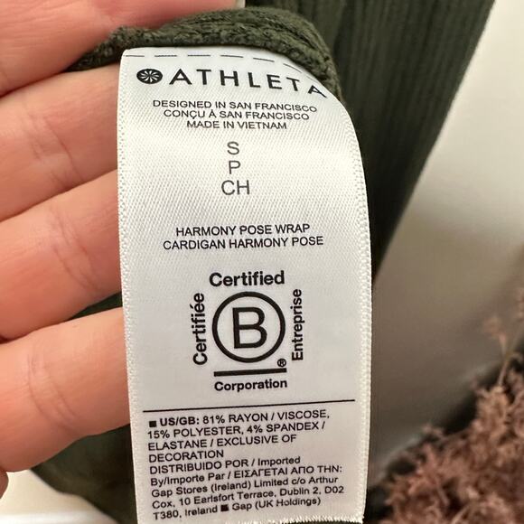 ATHLETA Harmony Pose Wrap Cardigan Ribbed Hoodie Olive Green Sz L {II38} - Picture 5 of 5